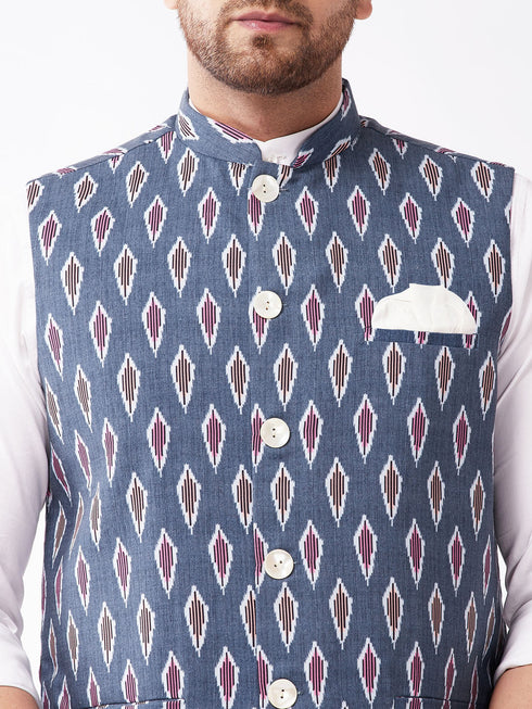 Vastramay Men's Multicolor -Base-Grey Cotton Blend Nehru Jacket